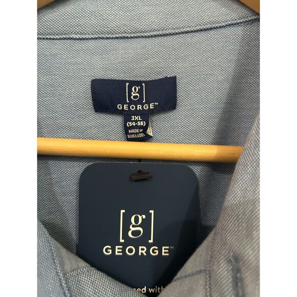 NWT Mens George Light Blue Button-Down Short Sleeve Shirt 3XL Cotton Blend - Picture 2 of 4